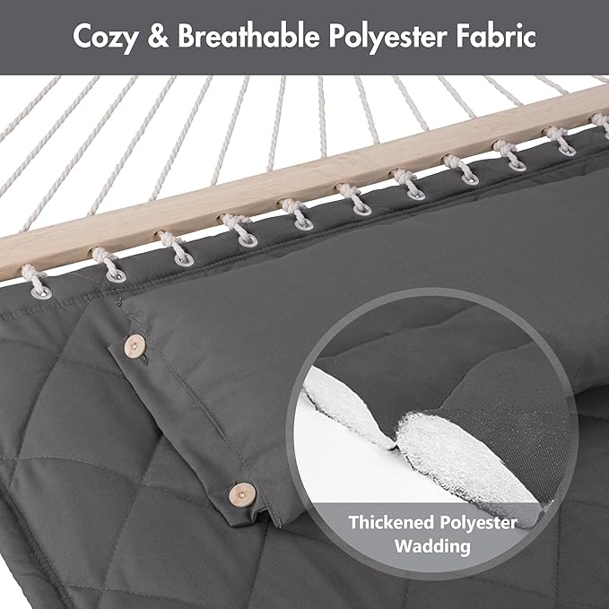 ANOW Double Hammock with 12FT Heavy Duty Steel Stand Included, 2 Person Hammock with Stand for Outdoors, 450 LBS Weight Capacity, Gray