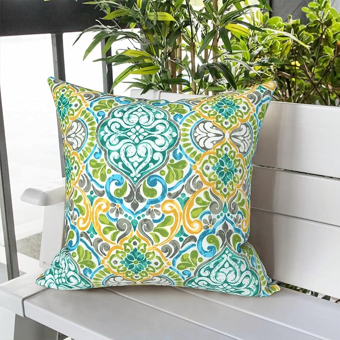 LVTXIII Outdoor Throw Pillows, Decorative Throw Pillows with Inserts, 20"x20" Square Pillows for Bed, Couch, Sofa and Patio Furniture, Set of 2, Damask Green