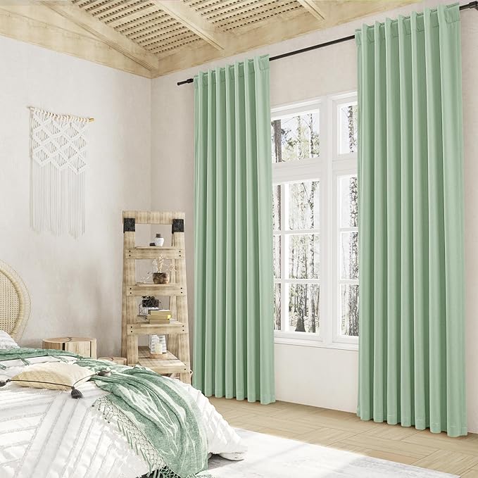 Guken Blackout Curtains 120 Inch Length 2 Panels Set for Living Room Bedroom Back Tab Thermal Insulated 100% Black Out Linen Drapes Room Darkening Window Curtains 120 Inches Long,Aqua Green