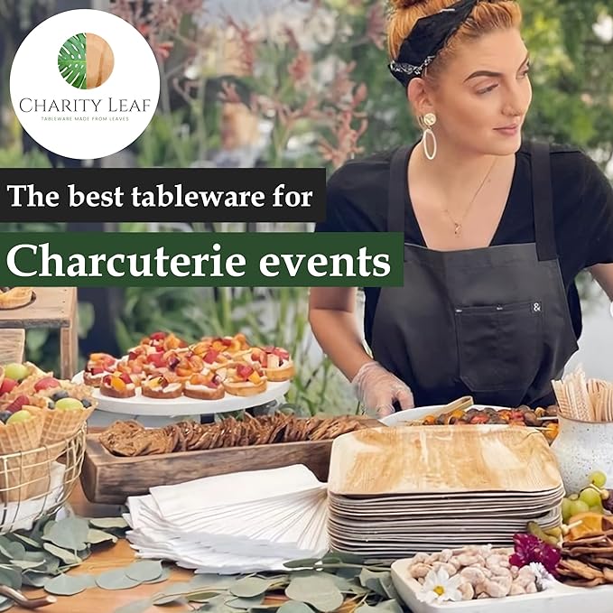 Charity Leaf Disposable Palm Leaf 5" Square Bowl (1000 pcs) Dipping Bowls | Bamboo Like| All Natural and Biodegradable | Charcuterie Boards, BBQs, and Parties