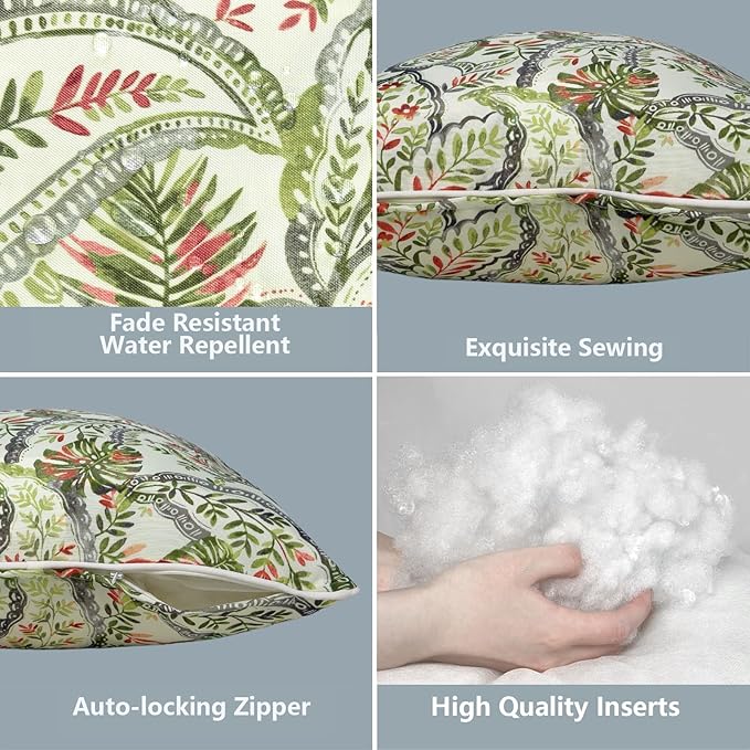 LVTXIII Set of 2 Outdoor Lumbar Pillows for Patio Furniture with White Piping, 12"x20" Fade Resistant Patio Lumbar Pillows with Inserts for Home Coach Sofa Use, Faylinn Shadow Paisley