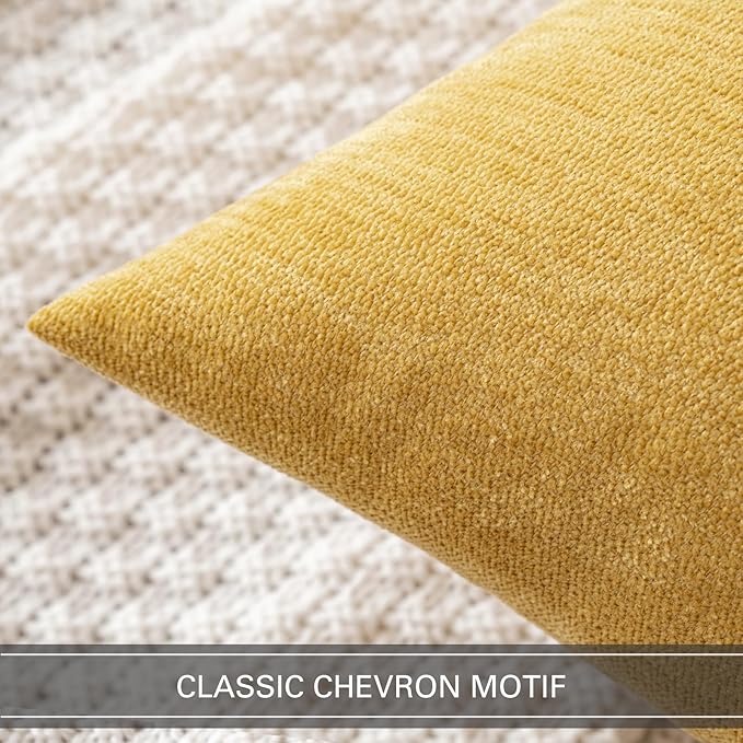 MIULEE Pack of 2 Mustard Yellow Decorative Pillow Covers 12x20 Inch Soft Chenille Couch Spring Throw Pillows Farmhouse Cushion Covers for Home Decor Sofa Bedroom Living Room