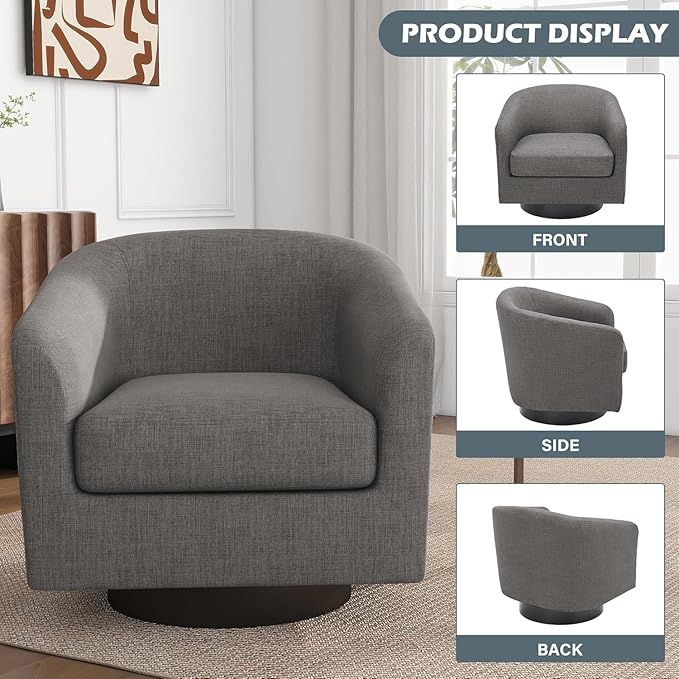 UIXE Swivel Accent Chairs Set of 2, Barrel Club Chair Fabric Upholstered Armchair for Living Room, Round Arm Chair Bedroom Single Sofa Side Reading Seat - Dark Gray