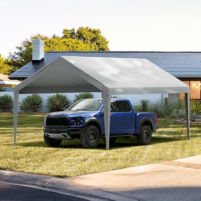 VEVOR Carport Replacement Canopy Cover 12 x 20 ft, Garage Top Tent Shelter Tarp Heavy-Duty Waterproof & UV Protected, Easy Installation with Ball Bungees,Grey (Only Top Cover, Frame Not Include)