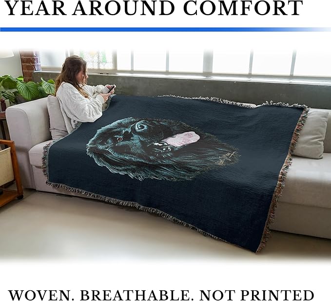 Pure Country Weavers Newfoundland Dog Woven Blanket Blue by Robert May - Gift Cotton Tapestry Throw - Made in The USA - 72" x 54"