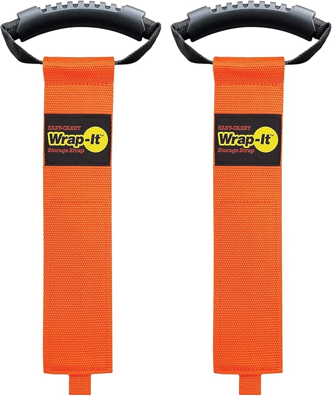 Easy-Carry Wrap-It Storage Straps - 28” (2-Pack) Blaze Orange – Heavy-Duty Hook and Loop Cord Carrying Strap, Hanger, and Organizer with Handle for Pool Hoses, Garden Hoses, Cords, Cables and More