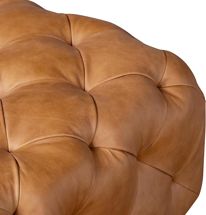 POLY & BARK Turin Ottoman with Wood Legs in Cognac Tan