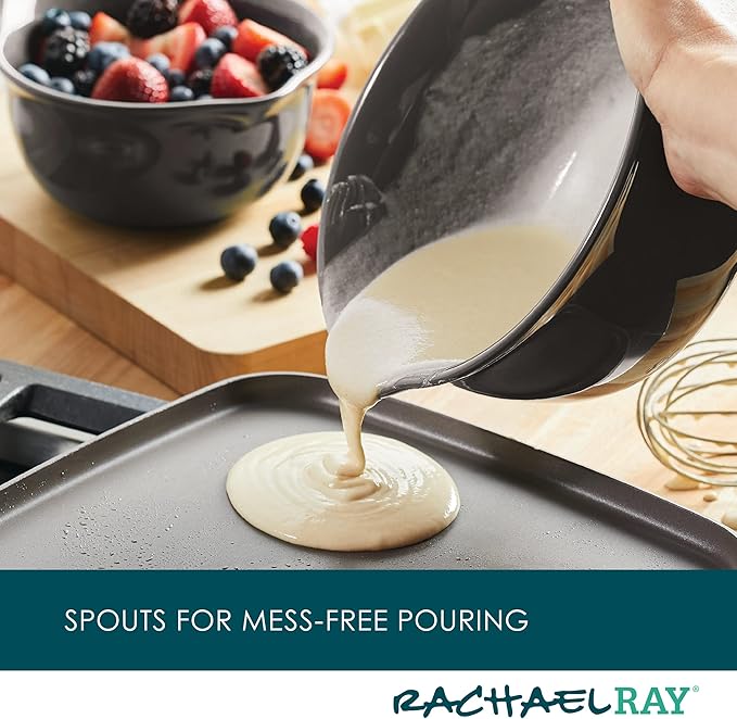 Rachael Ray Ceramics Nesting Mixing Bowl Set with Pour Spout, 1 Quart and 2 Quart - Dark Gray