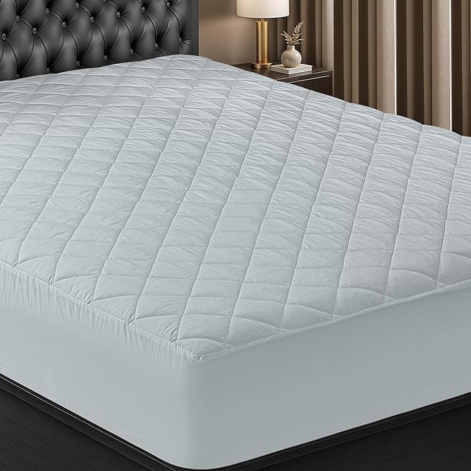 Utopia Bedding Quilted Fitted Mattress Pad, Full Size, Elastic Fitted Mattress Topper Protector and Cover Stretches up to 16 Inches Deep, Machine Washable (Light Grey)