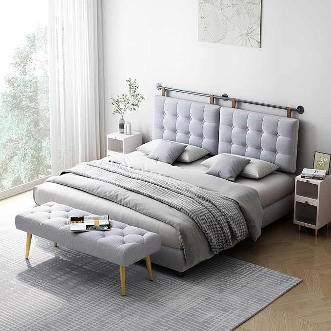 King Headboard Headboards for Adjustable Beds Backboard Wall Mounted Headboard with Gray Button Tufting Hanging Head Board for Bedroom(Gray, King)