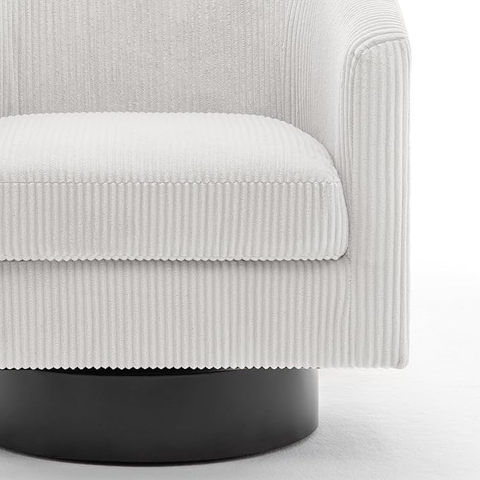 UIXE Swivel Accent Chair, Upholstered Corduroy Barrel Chair for Living Room, Small Single Sofa Bedroom Reading Seat, Beige