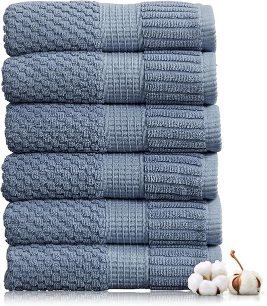 NY Loft 100% Cotton Hand Towel 6 Pack | Super Soft & Absorbent Quick-Dry Hand Towels 16" x 28" |Textured and Durable Cotton | Trinity Collection (6 Pack Hand Towel, Flint Stone)