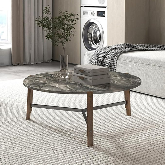 HEAH-YO Round Coffee Table, 36” Wooden Coffee Tables for Living Room, Modern Corner Table for Small Spaces, Black