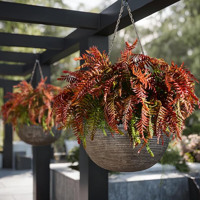Artificial Fern Plants 10 Pcs Artificial Bush Fern Plants Realistic Fake Stems Plant Fake Shrubs Greenery for Indoor Outdoor Porch Patio Window Farmhouse Garden Office Decor (10 Pcs Red)