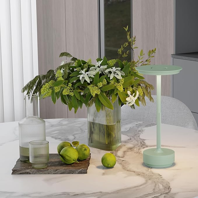 2 Pack Rechargeable Table Lamps Cordless, Portable 5000mAh Outdoor Table Light, 3 Color Stepless Dimming LED Table Lamp with Memory Function, for Home/Dinner/Patio/Restaurant.(Light Green)