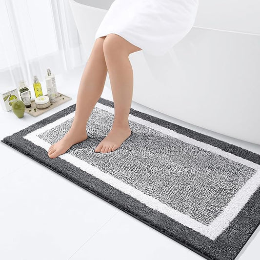 OLANLY Bathroom Rugs 44x24, Extra Soft and Absorbent Microfiber Bath Mat, Non-Slip, Machine Washable, Quick Dry Shaggy Bath Carpet, Suitable for Bathroom Floor, Tub, Shower (Runner, Dark Grey)