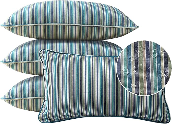 Sunbrella Decorative Outdoor Water Repellent Throw Pillows with Inserts, Set of 4, 20" x12" Pillows for Patio, Backyard, Bed, Couch, and Patio Furniture, Swell Turquoise