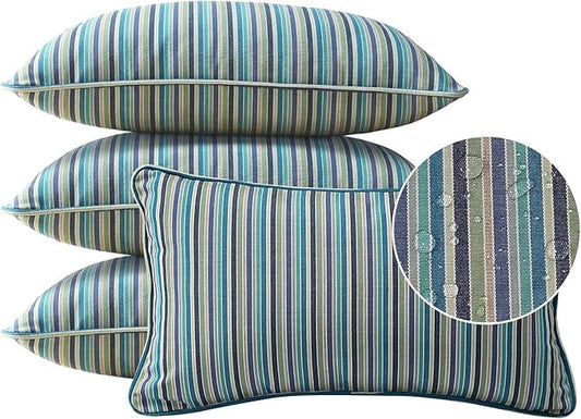 Sunbrella Decorative Outdoor Water Repellent Throw Pillows with Inserts, Set of 4, 20" x12" Pillows for Patio, Backyard, Bed, Couch, and Patio Furniture, Swell Turquoise