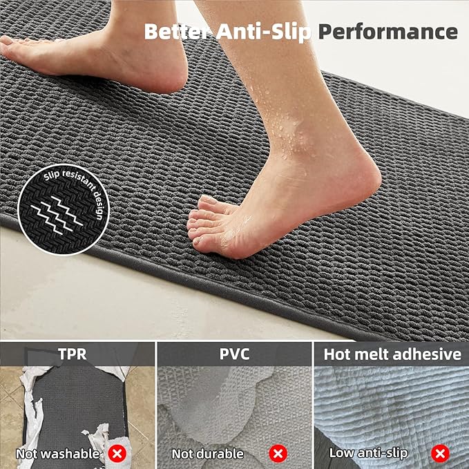 Bathroom Runner Rug, Long Bath Mat Washable Thin Quick Dry Low Pile Bathroom Runner Rugs 24 x 60 Non Slip, Dark Grey 24"x60"