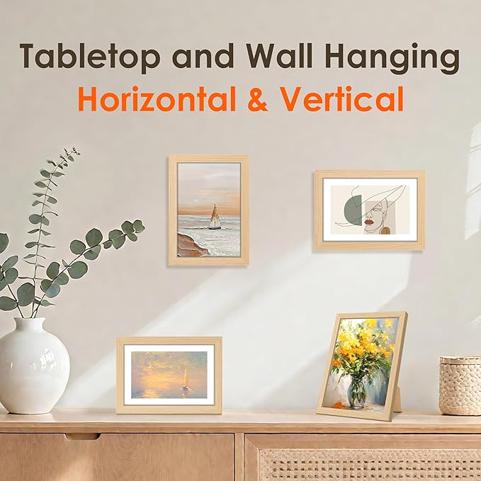 FIXSMITH 5x7 Picture Frame Set of 2, Photo Frame with HD Plexiglass, Display Pictures 4x6 with Mat or 5x7 Without Mat Multi Picture Frames Collage for Tabletop or Wall Display, Natural