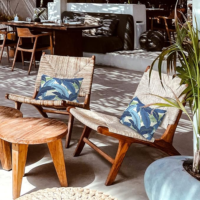 LVTXIII 12×20 Inch Outdoor Lumbar Pillows, Pack of 2 Water Repellent Lumbar Pillow with Inserts, Fluffy Decorative Garden Lumbar Cushions for Home Patio Coach Sofa Use, Swaying Palms Blue