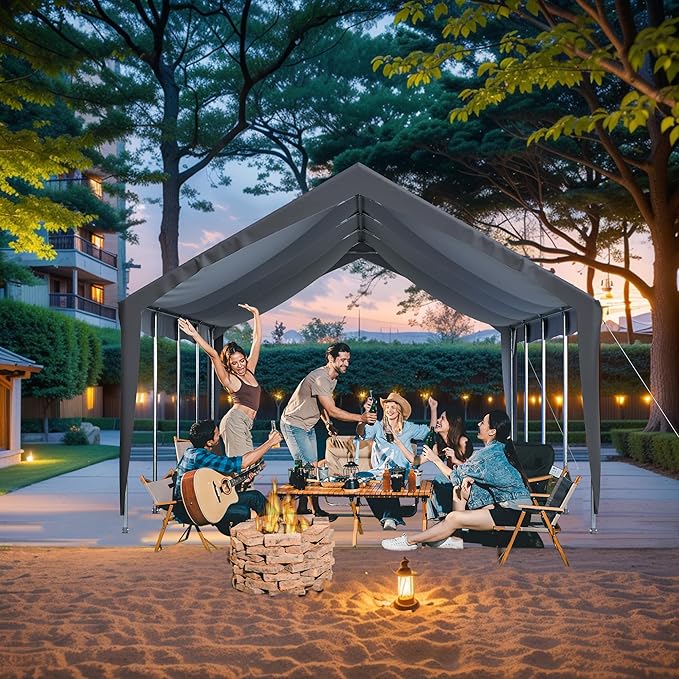 Carport 25x13ft Heavy Duty Canopy Storage Shed,Extra Large Portable Outdoor Garage with 4 Roll-up Doors & 4 Windows and All-Season Tarp Cover UV Resistant Waterproof for Car,Truck,Boat