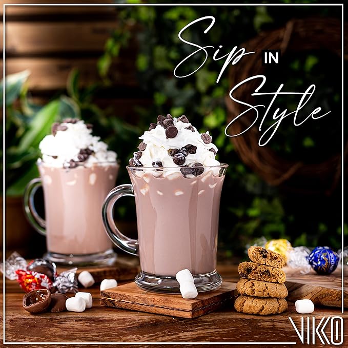 Vikko Glass Coffee Mugs Aroma Collection 13 Ounce Thick and Durable Wide, Set of 6 Heavy Base Dishwasher Safe Large Glass Coffee Cups