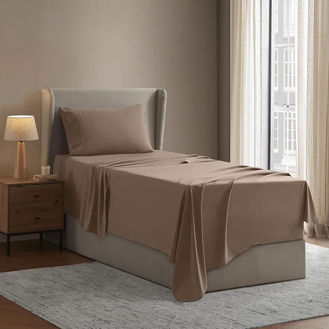 Nestl Twin XL Sheet Set - College Dorm Size - Luxury 1800 Ultra-Soft Microfiber Twin Extra Long Bed Sheets - Deep Pockets - Easy Fit - Extra Soft - 3 Piece Set (Twin XL, Taupe)