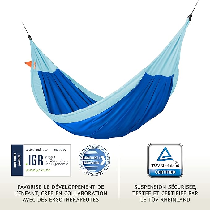 LA SIESTA XXL Moki Hammock for Family & Kids, Indoor/Outdoor Play, Easy-to-Clean Materials, Super Soft Cotton, Ages 3+, Max 355 Lbs, Dolphy