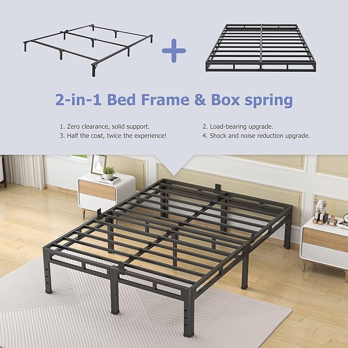 NKZ California King Size Bed Frame 18 Inch, Metal Bed Frame & Box Spring 2 in 1 Platform with Round Corner Legs, 4000Lbs Heavy Duty Tall Metal Frame, Headboard Hole, Noise-Free, Easy Assembly