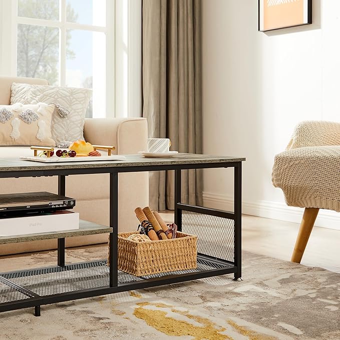 VECELO TV Stand for Televisions up to 80 Inch 70" Entertainment Center with Open Storage Shelves for Living Room/Bedroom, 3 Tiers Media Console Table Frame, 70 Inches, Grey +Metal