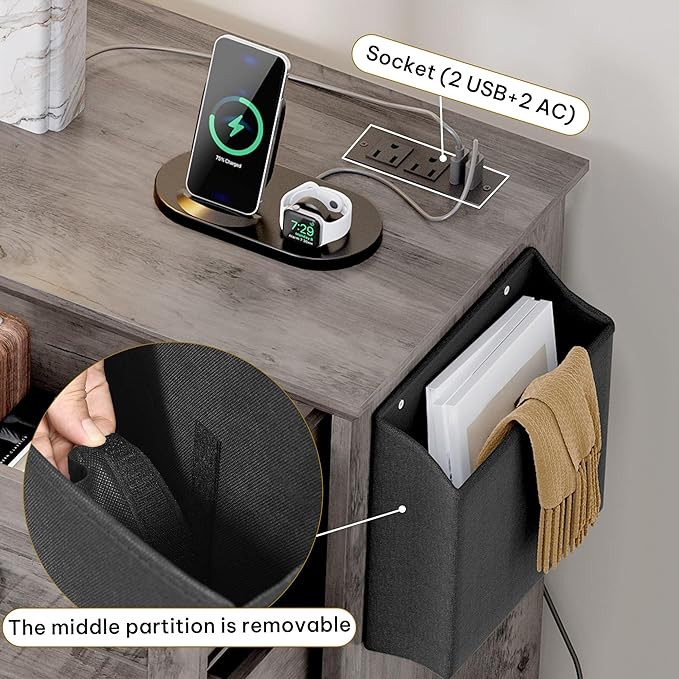 DWVO Farmhouse 7 Drawers Dresser, 59" Wide Wood Rustic Chest of Drawers with Nice Texture, Vintage Design, Storage Dressers Organizer for Living Room, Hallway, Grey