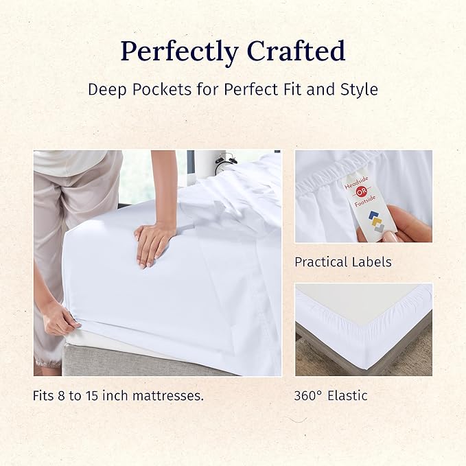 California Design Den Deep Pocket Twin Sheets Set - Luxury 600 Thread Count 100% Cotton Sateen, Twin Sheet Set with All Around Elastic for a Snug Fit, Hotel Quality Bedding - White
