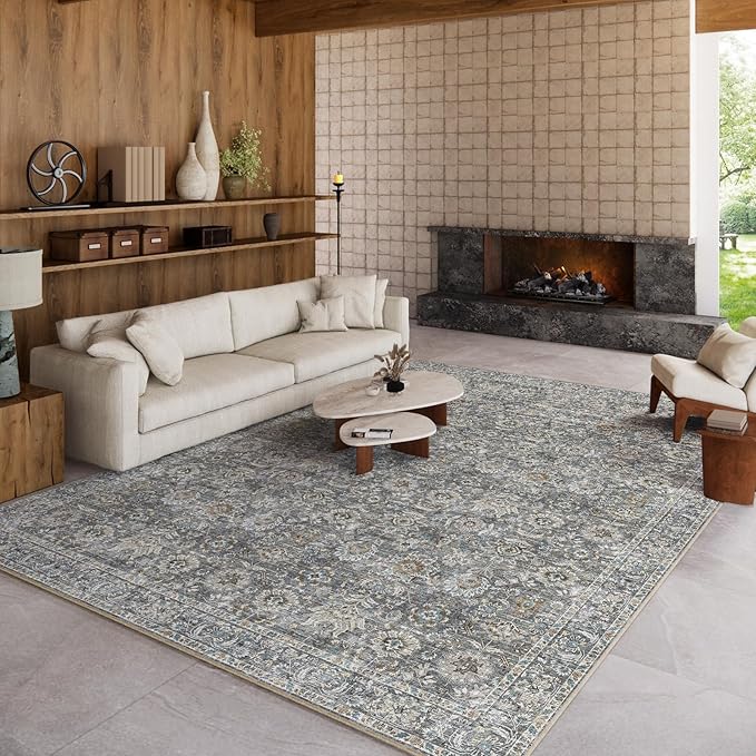 8x10 Washable Area Rugs Ultral Soft Non-Slip Stain Resistant Vintage Boho Large Carpet for High-Traffic Living Room & Dining Room