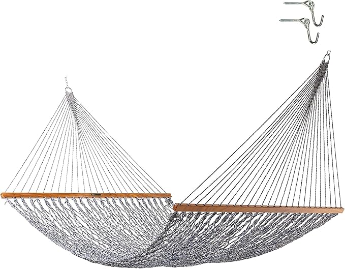 Original Pawleys Island 15DCOTNV Presidential Navy Oatmeal Heirloom Tweed DURACORD Rope Hammock w/Extension Chains & Tree Hooks, Handcrafted in The USA, 450 LB Weight Capacity, 13 ft. x 65 in.