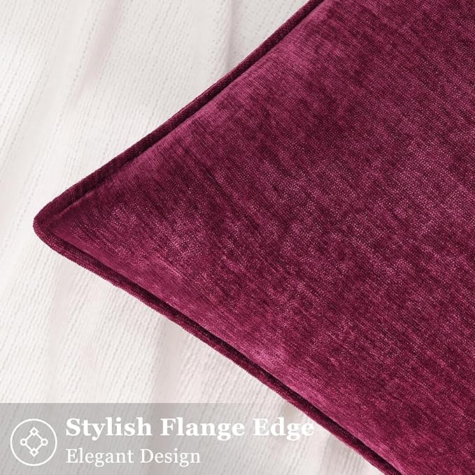 decorUhome Couch Throw Pillow Covers 12x20 Set of 2, Decorative Soft Euro Neutral Chenille Lumbar Pillow Covers with Elegant Design for Sofa Bed Living Room Home Decor, Rhododendron