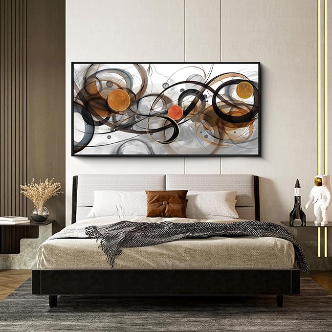 XLSJERST Large Wall Art for Living Room - Black and Gray Canvas Picture Framed Artwork for wall Modern Abstract Minimalist Paintings Oversize Wall Decor
