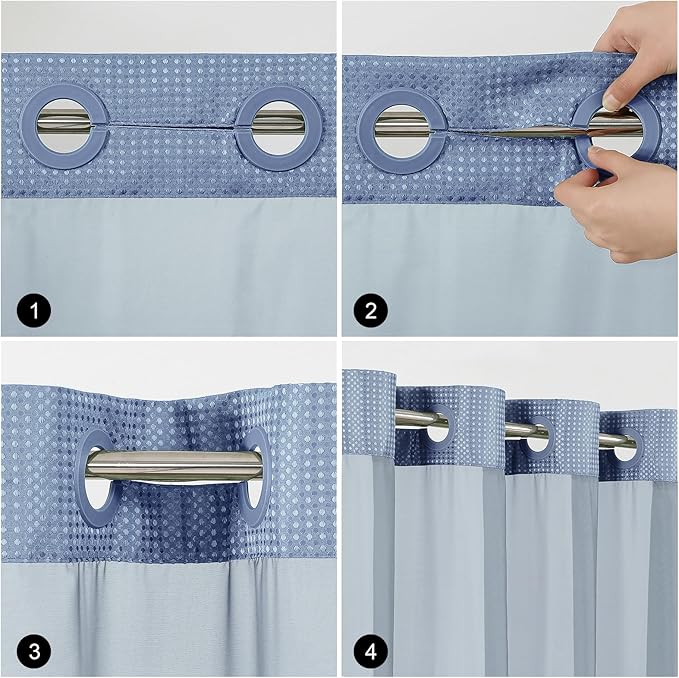 No Hook Shower Curtain with Snap in Fabric Liner, Waffle Weave Heavy Duty Thick Shower Curtains with Mesh Top Window, Hotel Style Waterproof Bathroom Curtain Set, 72 x 75 Inch, Moonlight Blue