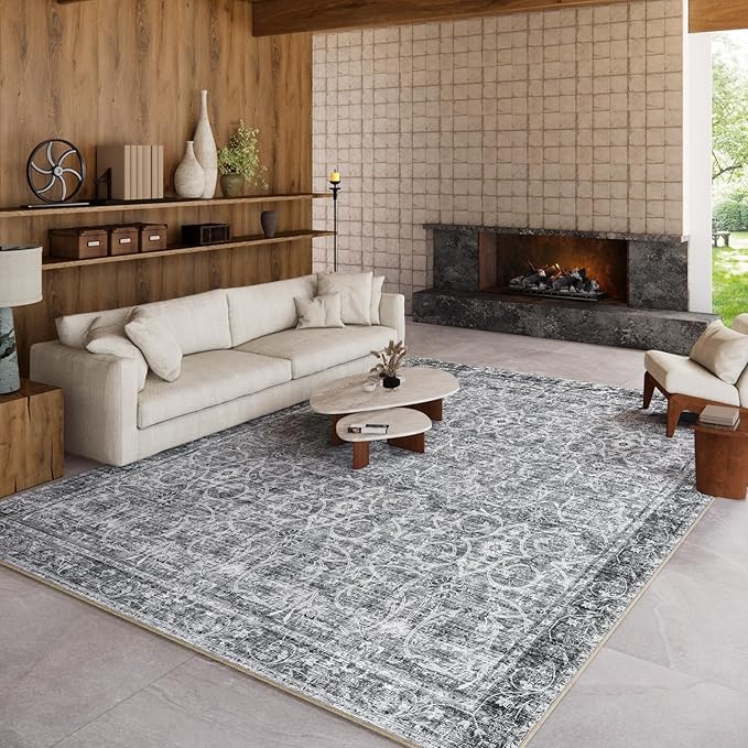 8x10 Washable Area Rugs Ultral Soft Non-Slip Stain Resistant Vintage Boho Large Carpet for High-Traffic Living Room & Dining Room