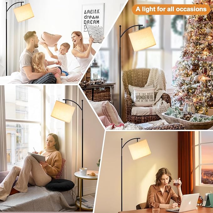 60" Floor Lamps with Remote Control & Bulb, Colors Temperature & Brightness Adjustable, Deep Beige Shade & Black Pole