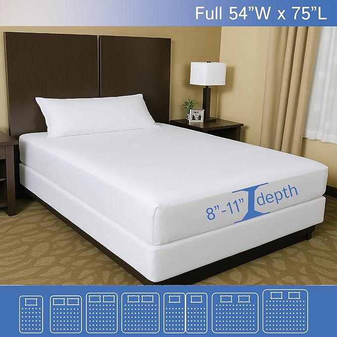 Full Size Mattress or Box Spring Encasement (8"-11" Depth) Waterproof Zippered Protector Hypoallergenic Premium Bedbug Double Size Bed Cover Protects from Dust White