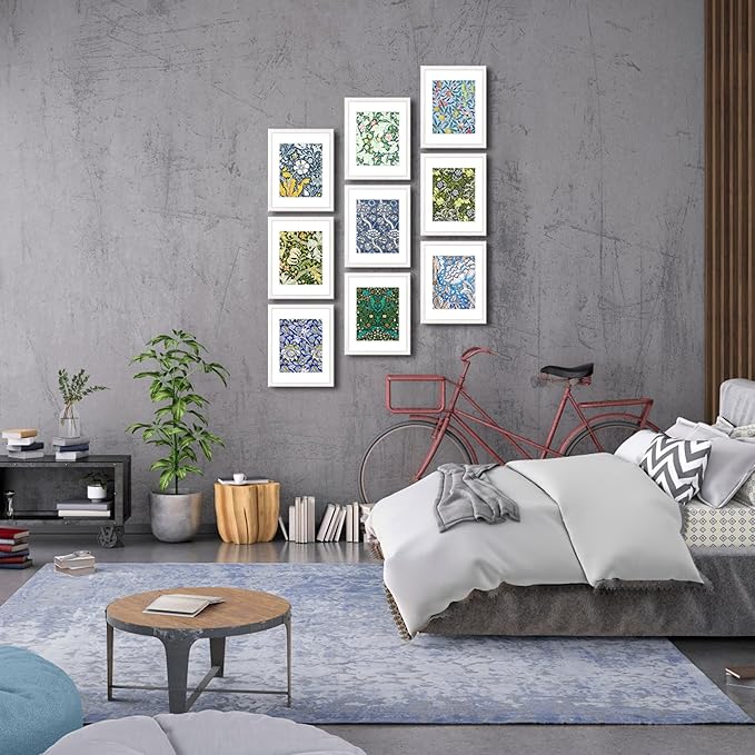 11x14 Picture Frame Set of 9 for Pictures 8x10 with Mat or 11x14 Without Mat, Wall Gallery or Tabletop display Photo Frames in White