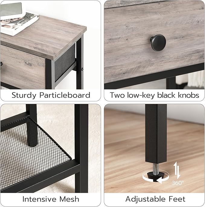 HOOBRO 29.5" Narrow Console Table with 2 Fabric Drawers, Sofa Table, Small Entryway Table with 3-Tier Storage Shelves, Behind Couch Table, for Living Room, Hallway, Greige and Black BG72XG01