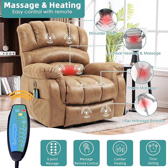 MEETWARM Large Power Lift Electric Recliner Chair with Extended Footrest for Elderly, Big and Tall Lift Chair for Seniors Reclining Chair for Living Room with Massage and Heated,USB Ports(Sand)