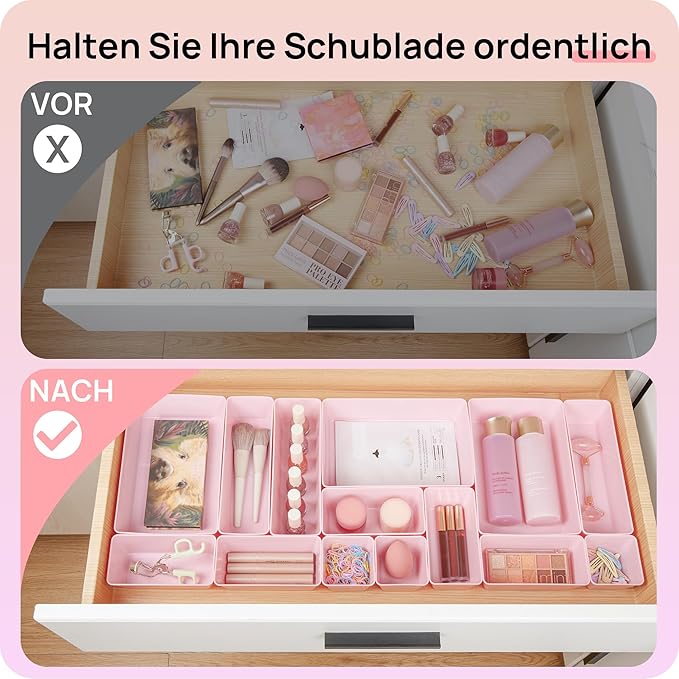 Vtopmart 25 PCS Plastic Drawer Organizers Set, 4-Size Versatile Bathroom and Vanity Drawer Organizer Trays, Storage Bins for Makeup, Bedroom, Kitchen Gadgets Utensils and Office