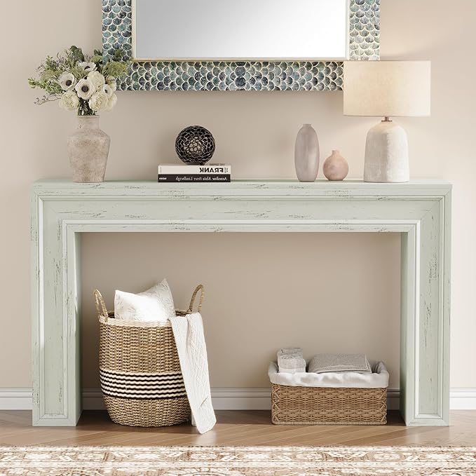 Rresyet 55 Inch Long Console Table, Sofa Table Behind Sofa, Wooden Entryway Table, Farmhouse Entryway Table for Entry, Hallway, Living Room (White)