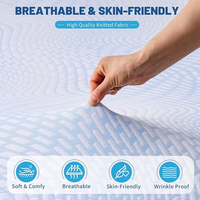 MEISHANG 3 Inch Queen Size Cooling Memory Foam Mattress Topper for Pain Relief-Breathable Night Sweats Non-Slip Density Foam & Removable Zipper Washable Cover - White