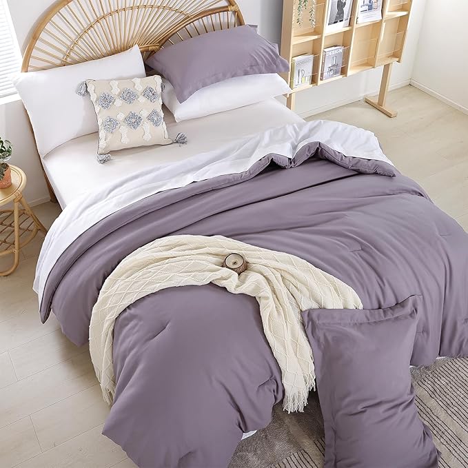 weigelia Queen Comforter Set 7 Pieces Dusty Purple Comforter Set Soft Queen Size Bedding Set with Fitted Sheets, Flat Sheets, Pillow Shams, and Pillowcases