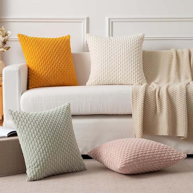 Kevin Textile Pack of 2 Corduroy Decorative Throw Pillow Covers 22x22 Inch Spring Soft Boho Striped Pillow Covers Modern Farmhouse Home Decor for Spring Sofa Living Room Couch Bed Light Green