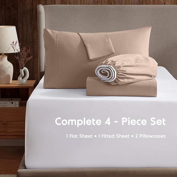 Nestl Full Sheet Set - Luxury 1800 Ultra-Soft Microfiber Full Bed Sheets - Double Brushed - Deep Pockets - Easy Fit - 4 Piece Set - Bedding Sheets & Pillowcases (Full, Taupe)